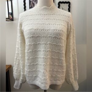 Sezane Cream Wave Knit Sweater